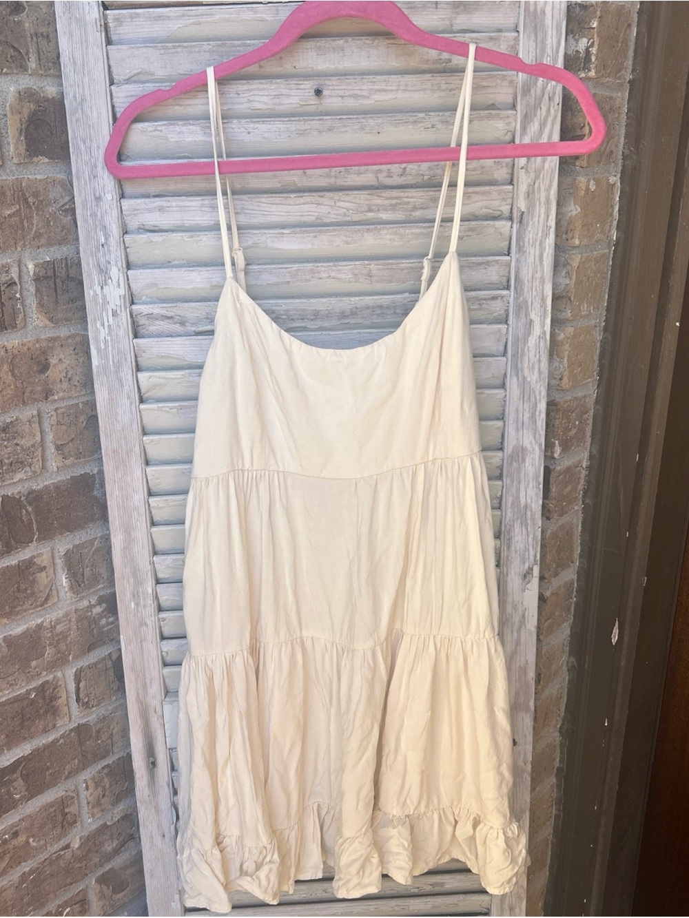 Brandy Melville cream Tiered Babydoll Mini Dress Rayon One Size Cottagecore. Goo